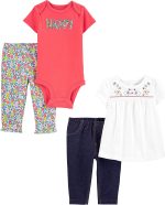 Simple Joys by Carter's Baby Girls' 4-Piece Bodysuit and Pant Set